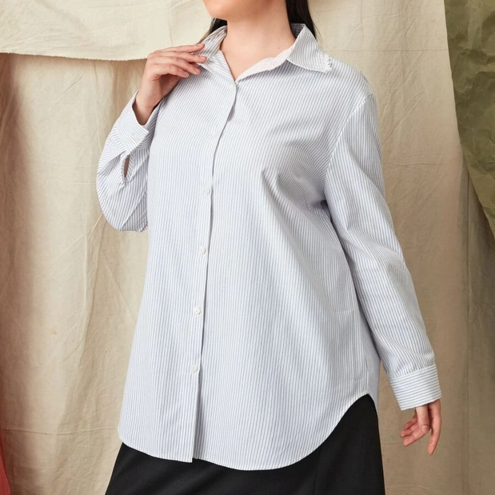 SHEIN striped button-down tunic blouse Size 2XL